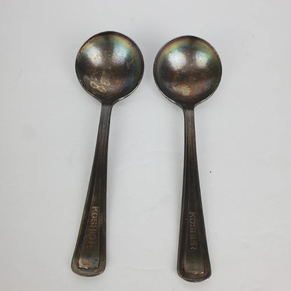 Set of 2 Vtg Albert Pick Co. Inc. Silver Plated Child's Spoon Engraved KOSHER